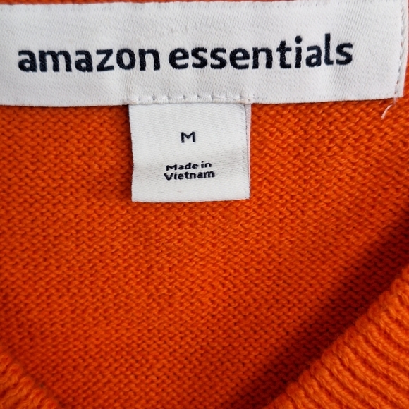 Men's Amazon Essentials SzM Primary Orange Long Sleeves V Neck New W Tags - Picture 3 of 11